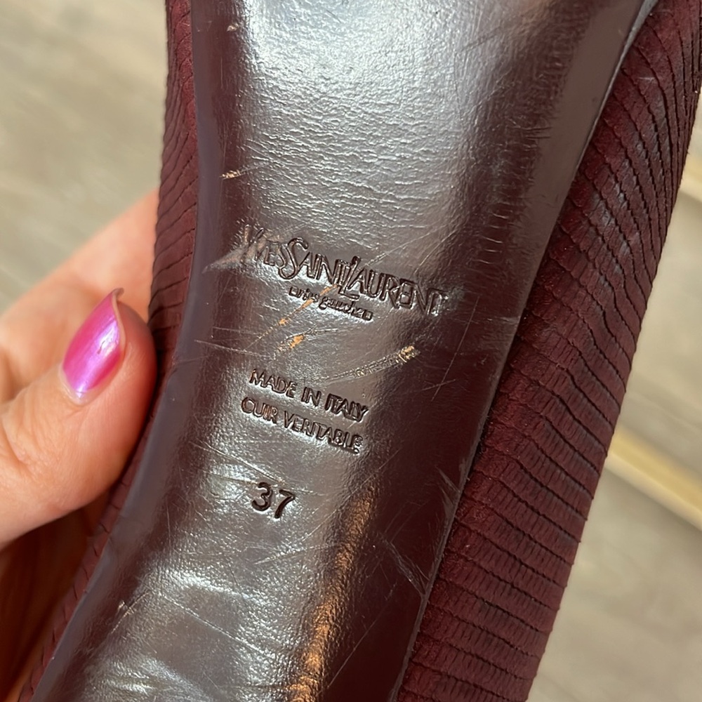 YSL Burgundy Pebbled Leather Platform Heels Size EU 37 - Picture 9 of 14